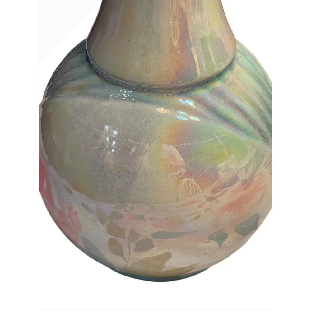 Vtg Iridescent Ceramic Vase 12